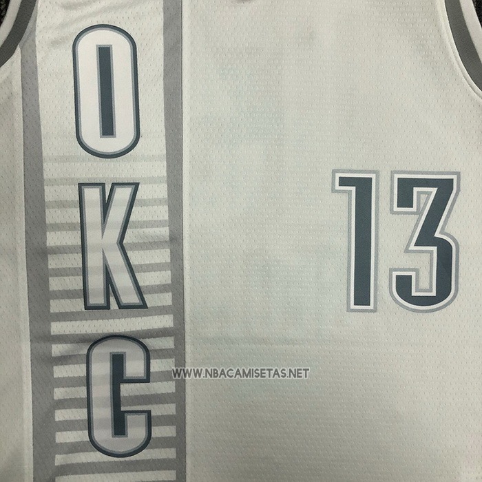 Camiseta Oklahoma City Thunder Paul George NO 13 Ciudad 2021-22 Blanco